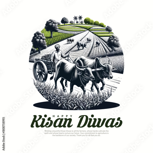 Creative Kisan Diwas Poster Highlighting Indian Farmers and Rural Culture, Farmers Day India, 