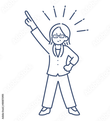 チームリーダーの40代女性をイメージしたイラスト　線画のみ