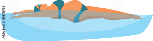 Pregnant athlete swimming backstroke wearing goggles and swimwear