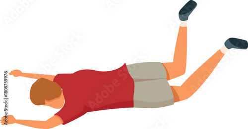 Young man floats effortlessly in the air, his arms and legs outstretched, enjoying a moment of weightlessness