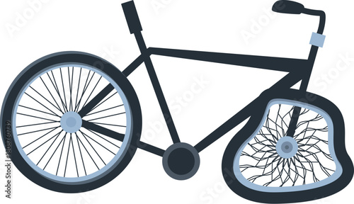 Bicycle suffering from a flat tire, symbolizing transportation troubles and the need for maintenance