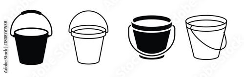 Set of 4 bucket icon flat glyph style and outlined editable stroke, clipart design template