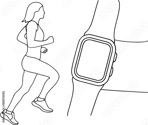 Woman running with smartwatch activity fitness tracker