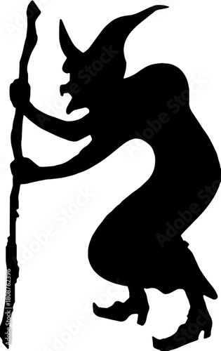 Witch Silhouette with Broom Vector