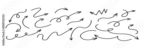 Set of black arrows hand drawn on white background 