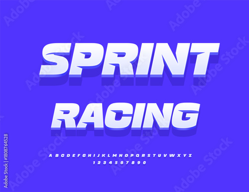 Vector Sporty poster Sprint Racing with Trendy Dynamic Alphabet Letters and Numbers set. Creative Stylish Font