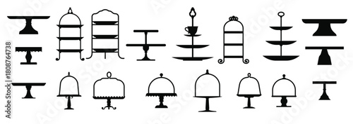  set of cake stands in flat icon style empty trays for fruit 