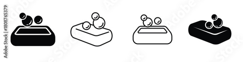 Set of 4 soap bar icon, outlined editable stroke and solid glyph, flat stylist design