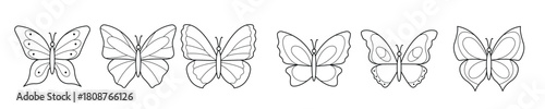  set of butterflies for design element kids coloring book page