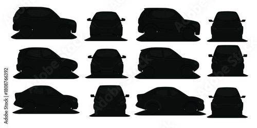 set of car side and front view vector