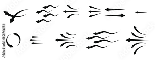 set of blue arrows showing climate air flow isolated air
