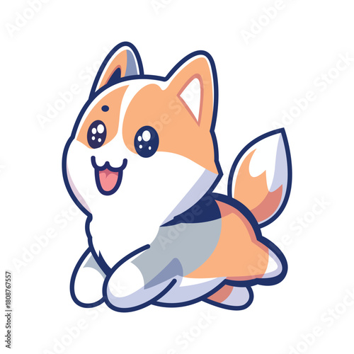 Cute Kawaii Playful Puppy Dog Character Vector Illustration   Happy Smiling Pet Graphic