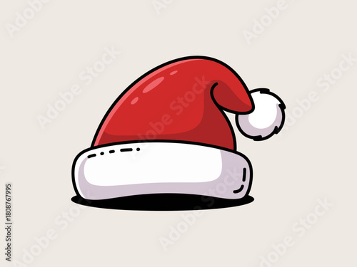 A vibrant red Santa hat with a fluffy white pom-pom at the tip, symbolizing the Christmas season and festive spirit, perfect for holiday decorations or celebration attire.