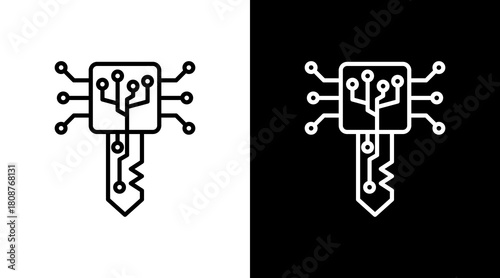 Digital Key With Icon Set Design