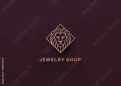 A sophisticated jewelry shop logo featuring a lion head, elegantly designed in a minimalist style, symbolizing luxury, strength, and timeless beauty in accessories.
