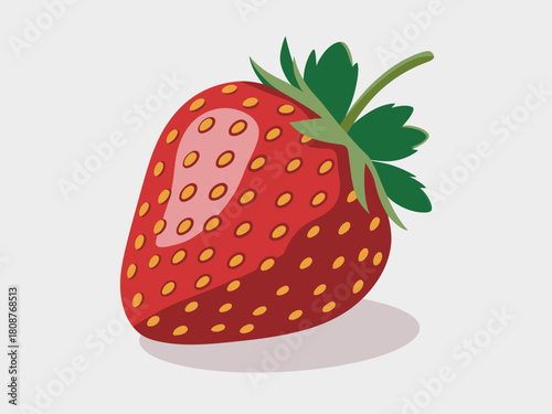 A beautifully rendered illustration of a ripe strawberry, showcasing its vibrant colors and texture, ideal for projects related to nutrition, organic products, or summer themes.