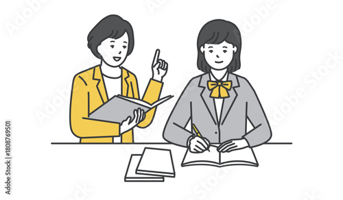 勉強を教える家庭教師と女子生徒のイラスト素材