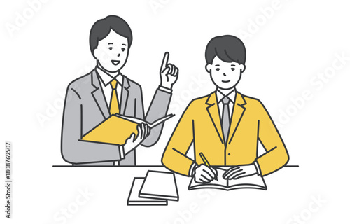 勉強を教える家庭教師と男子生徒のイラスト素材