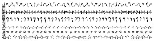 Christmas decorative seamless border lines set with candy canes and stars sketch style vector