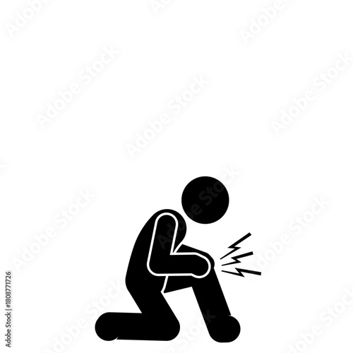 Stick figure showing painful knee injury during movement.