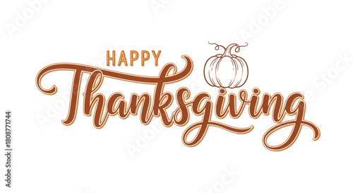 Happy thanksgiving greeting with pumpkin illustration in elegant cursive font design
