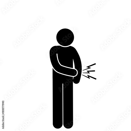 Stick figure showing painful hand stress and wrist discomfort.
