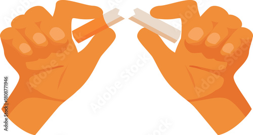 Person breaking cigarette, quitting unhealthy habit, choosing healthy lifestyle