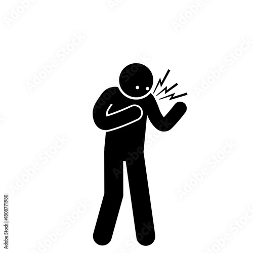 Stick figure clutching chest showing painful heart symptoms.