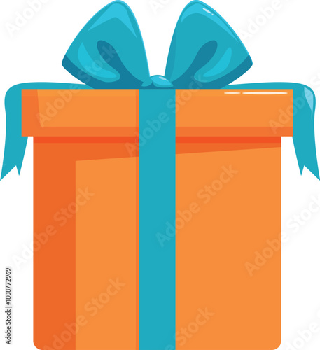 Festive orange gift box tied with a light blue ribbon and bow, perfect for celebrations and special occasions