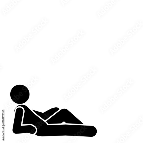 Stick figure relaxing while lying down in a calm scene.