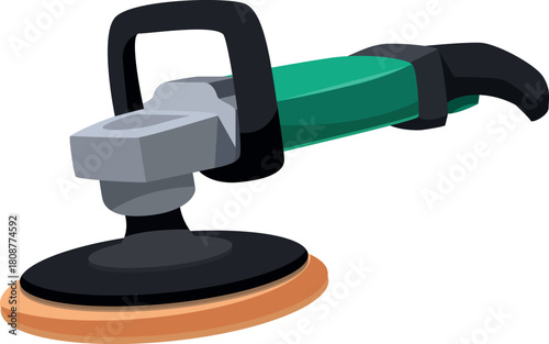 Electric orbital sander smoothing a surface with its rotating disc