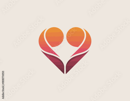 An abstract heart symbol featuring two figures representing unity and connection, ideal for themes of love, partnership, and interpersonal relationships.