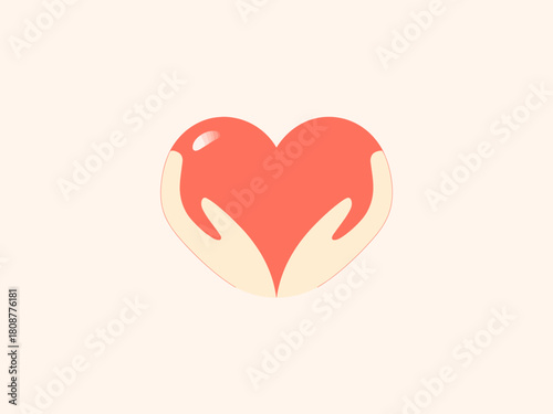 This charming illustration depicts two hands cradling a heart, symbolizing care, compassion, and love, ideal for representing emotions and relationships in art.
