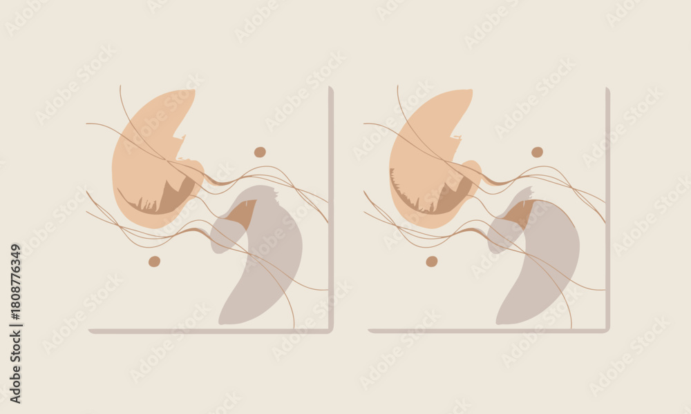 Fototapeta premium This pair of contemporary art pieces features smooth, fluid shapes in warm and muted tones, conveying a sense of balance, calmness, and organic movement in design.