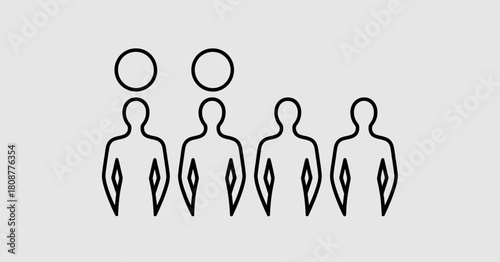 This minimalist illustration features stylized figures with circular elements, symbolizing community, connection, and collective human experience, perfect for social themes.