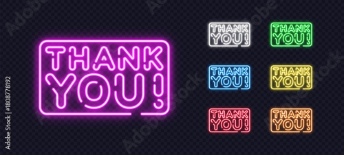 Glowing neon Thank You signs in vibrant colors on a transparent background. Perfect for promoting launches, announcements, and modern digital campaigns.