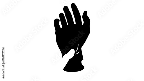 measure your pulse with your hand, black isolated silhouette