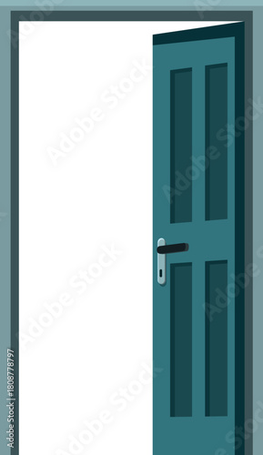 Slightly opened modern blue door suggesting new opportunities and future possibilities