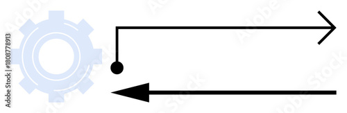 Process flow. Diagram with a gear, arrows, and connection lines automation and system flow. Process flow for business, technology, workflow, engineering, and innovation concepts