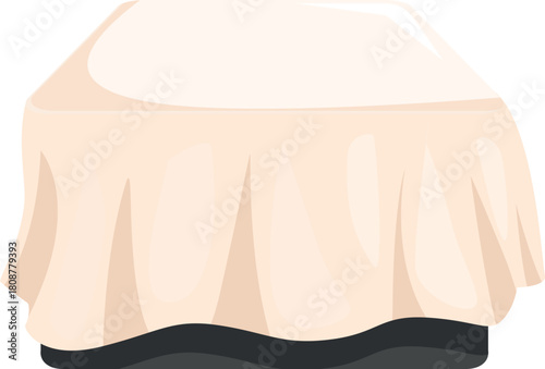 Beige tablecloth covering square table isolated on white background