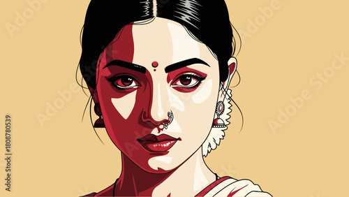 Closeup  shot for Beautiful Indian woman portrait -  beauty colorful vector portrait
