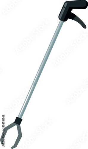 Metal gripping tool with ergonomic handle, ideal for picking up trash and maintaining cleanliness