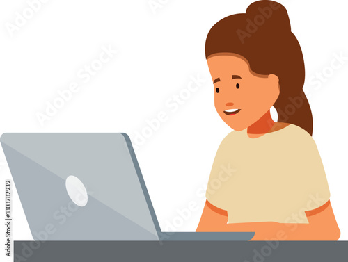 Happy student using laptop for online education, working remotely or browsing internet