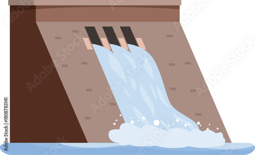 Water flows through hydroelectric dam, generating sustainable electricity