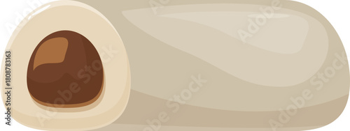 Traditional japanese mochi dessert revealing sweet red bean paste filling, perfect for food blogs and asian cuisine projects