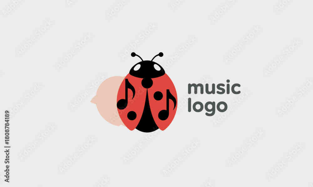Naklejka premium A whimsical logo featuring a ladybug with music notes, merging nature and creativity to symbolize the joy of music in a cute and playful manner.