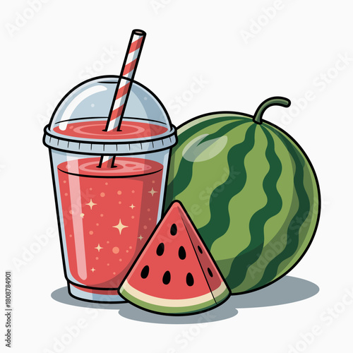 A vibrant watermelon smoothie is showcased with chunks of watermelon, highlighting the refreshing taste of summer and healthy beverage options.
