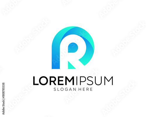 R initial logo design. Round gradient initial letter logo. Innovative high-tech logo template.