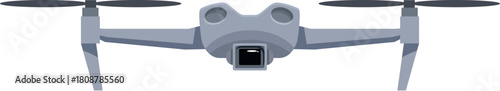 Grey drone with camera hovering, front view