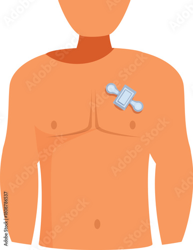 Male patient undergoing ambulatory electrocardiography using holter monitor for continuous heart rate recording